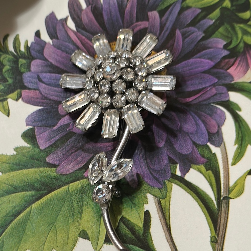 Rhinestone Flower Brooch - 3” x 1 3/4”